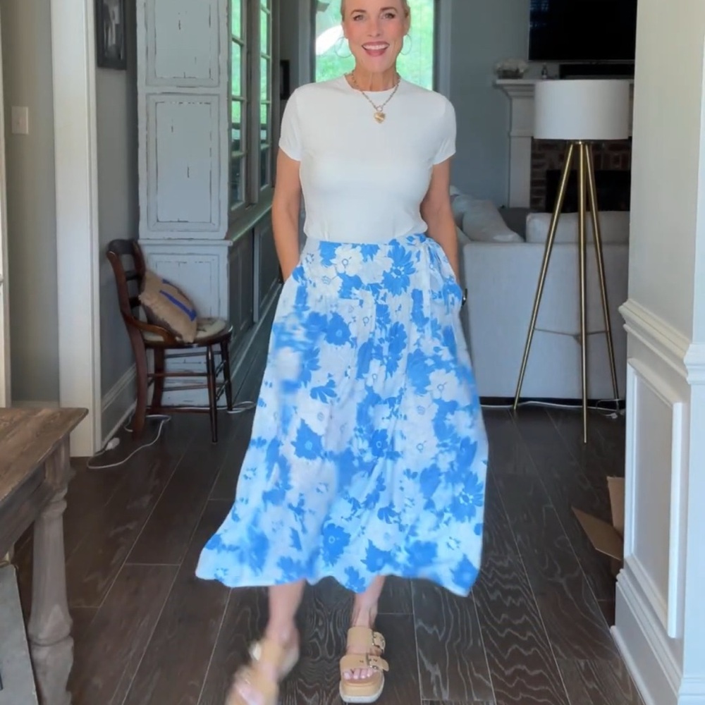Floral Blue Midi Skirt